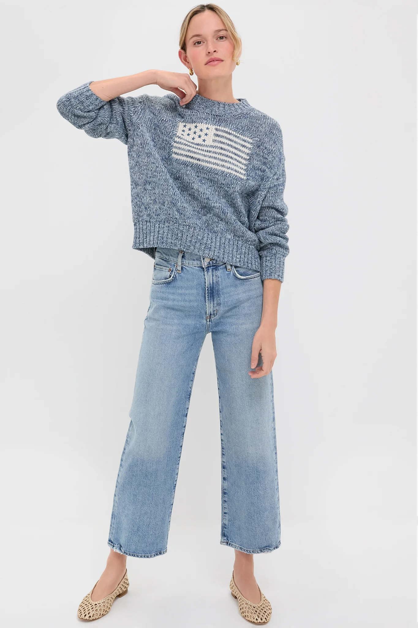 Marled Blue Cotton Americana Sweater - Image 6