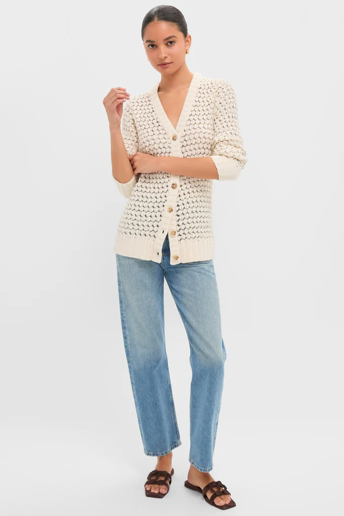 Metallic Cream Knit Caspar Cardigan - Image 6