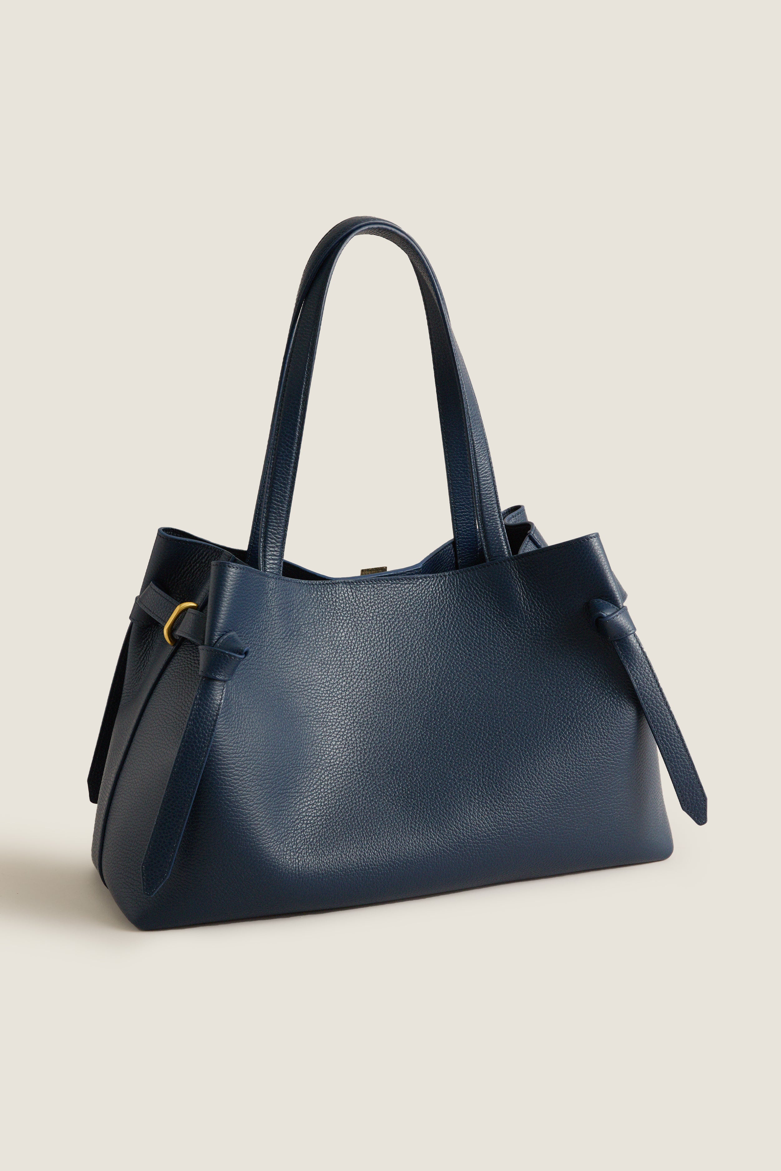 Midnight Pebble Grain Leather Gyoza Tote - Image 4