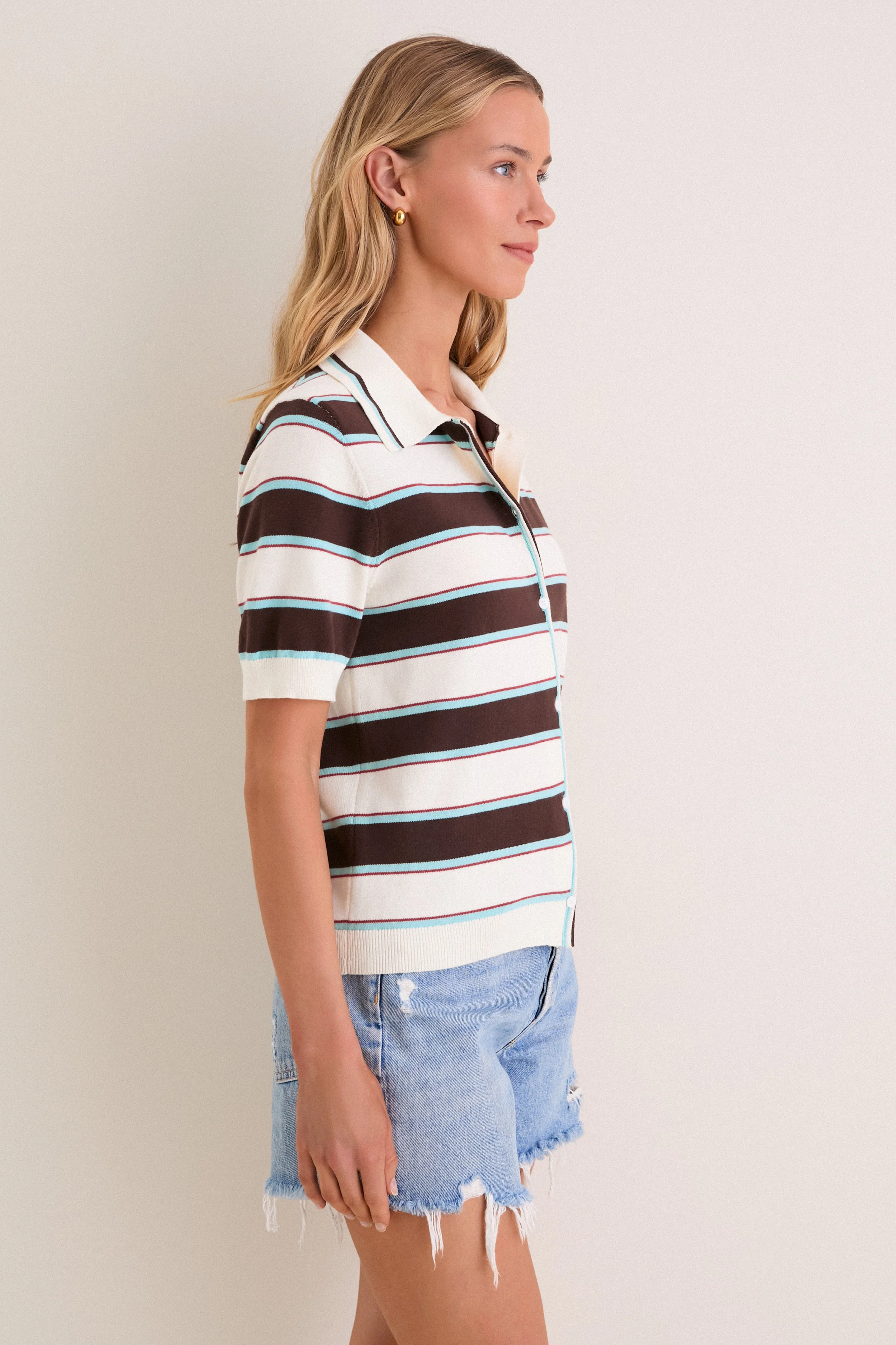 Mint Chocolate Stripe Reid Polo Cardigan - Image 3