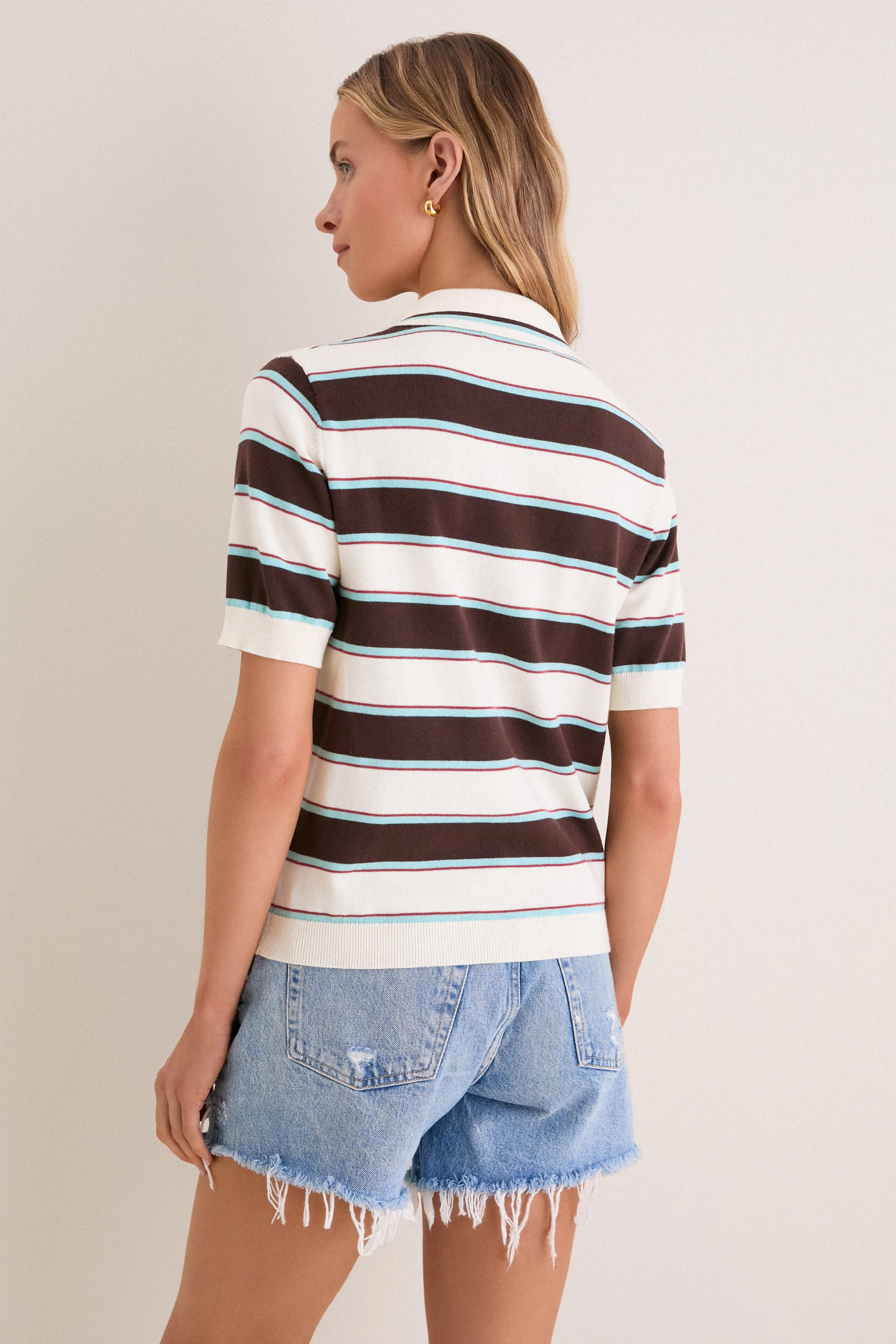 Mint Chocolate Stripe Reid Polo Cardigan - Image 4