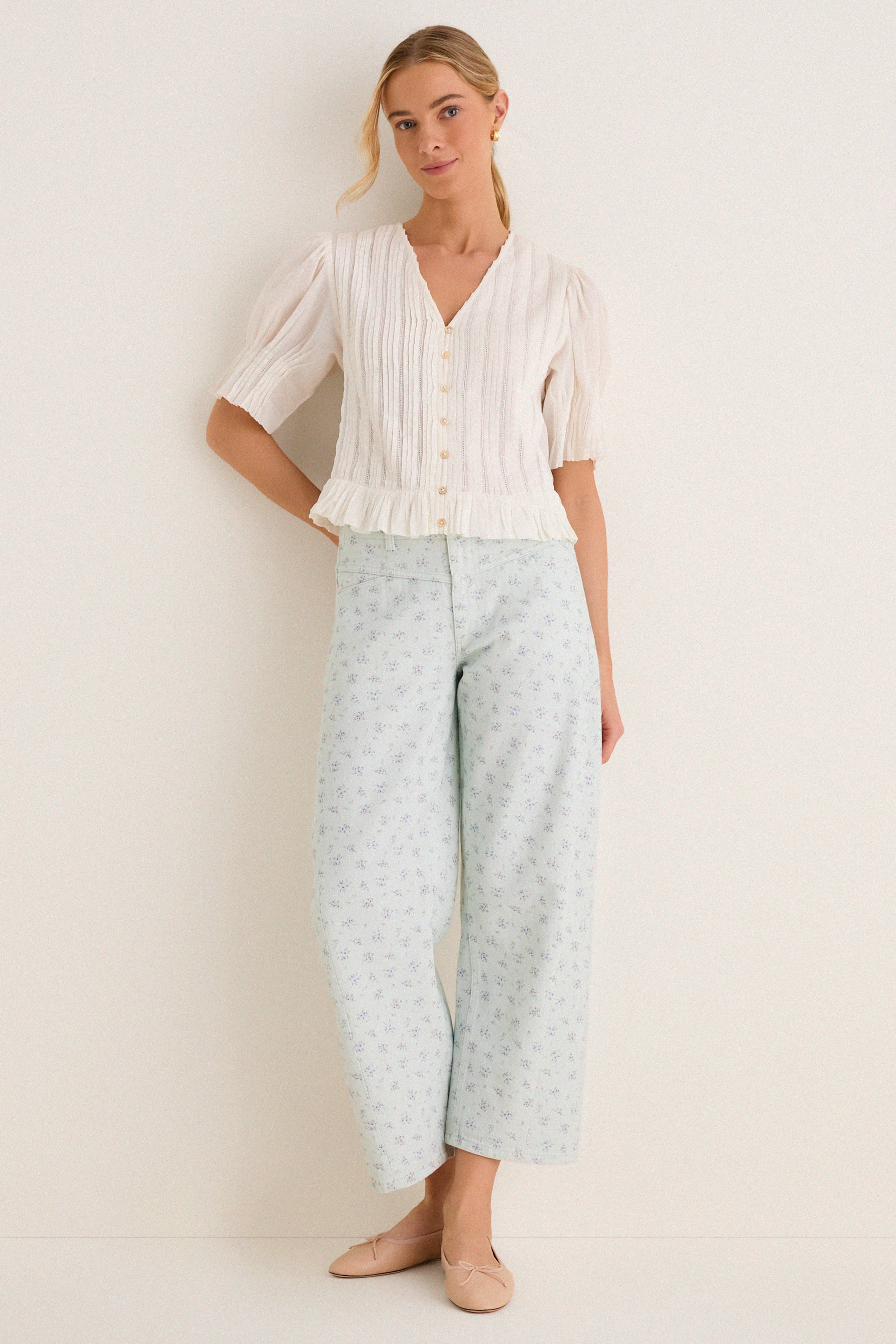 Minty Floral Mid Rise Selena Crop Jean - Image 6