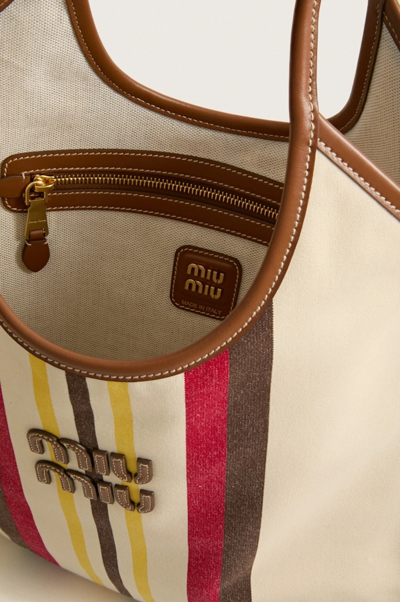 MIU MIU Ivy Naturale Moro Canvas Calfskin Striped - Image 5