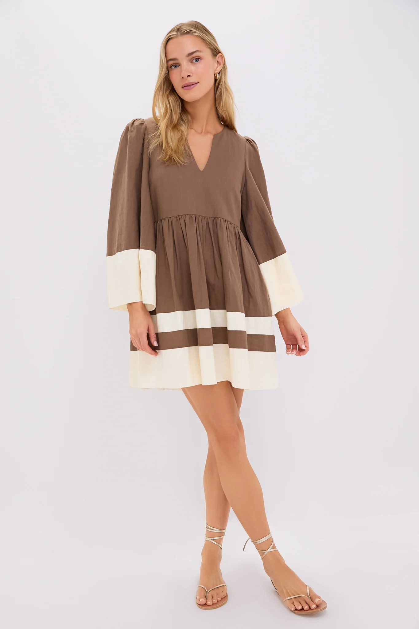 Mocha and Cream Cotton Linen Izzie Dress - Image 6