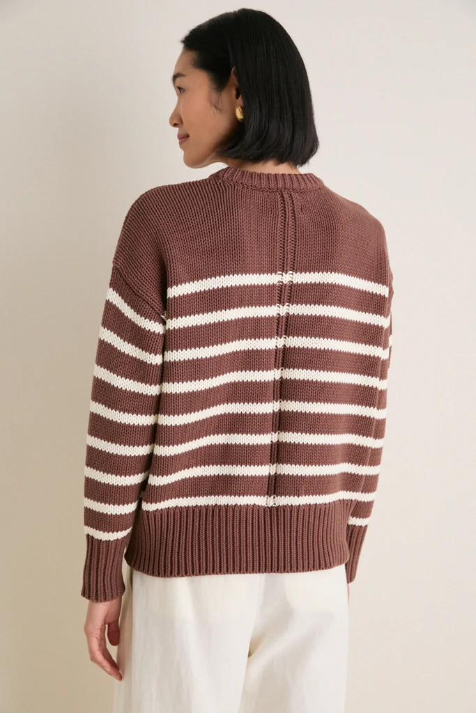 Mocha and Ivory Stripe Cotton Cliff Crewneck - Image 4