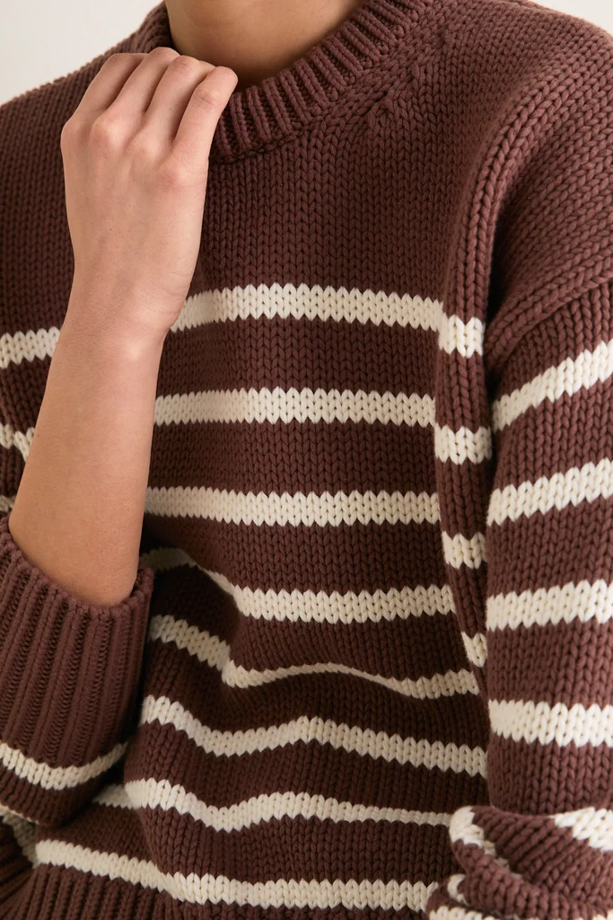 Mocha and Ivory Stripe Cotton Cliff Crewneck - Image 5