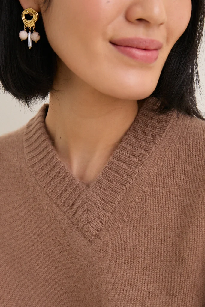 Mocha Cashmere Cassie V-Neck Sweater - Image 5