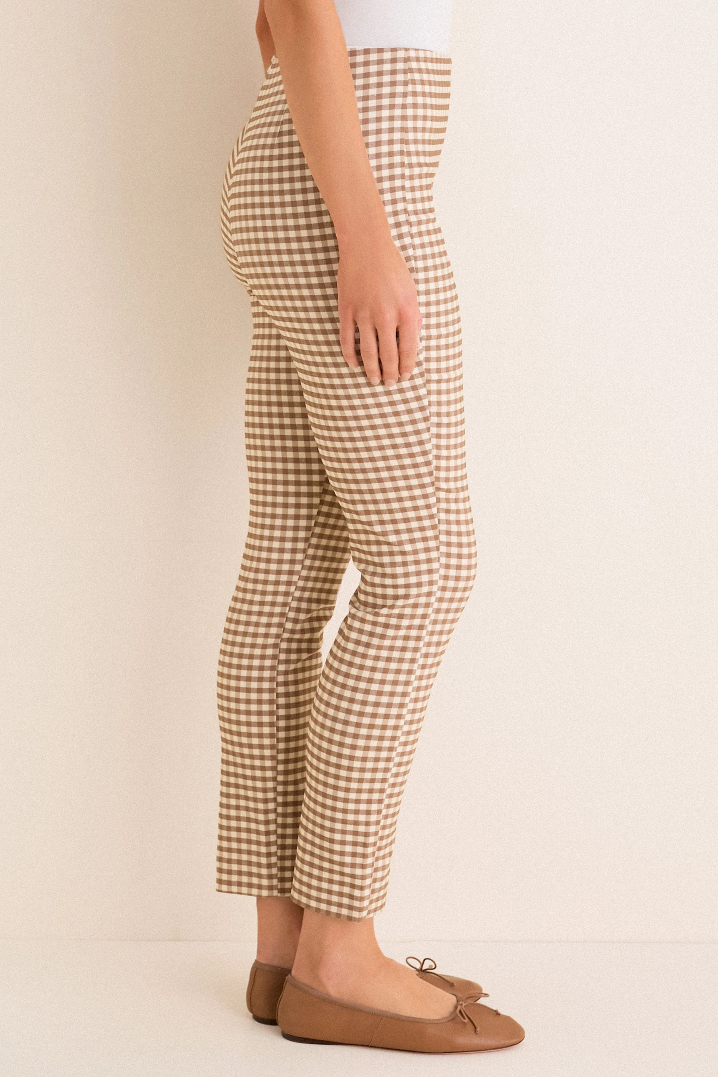 Mocha Gingham Stretch Zoe Pixie Pant - Image 3