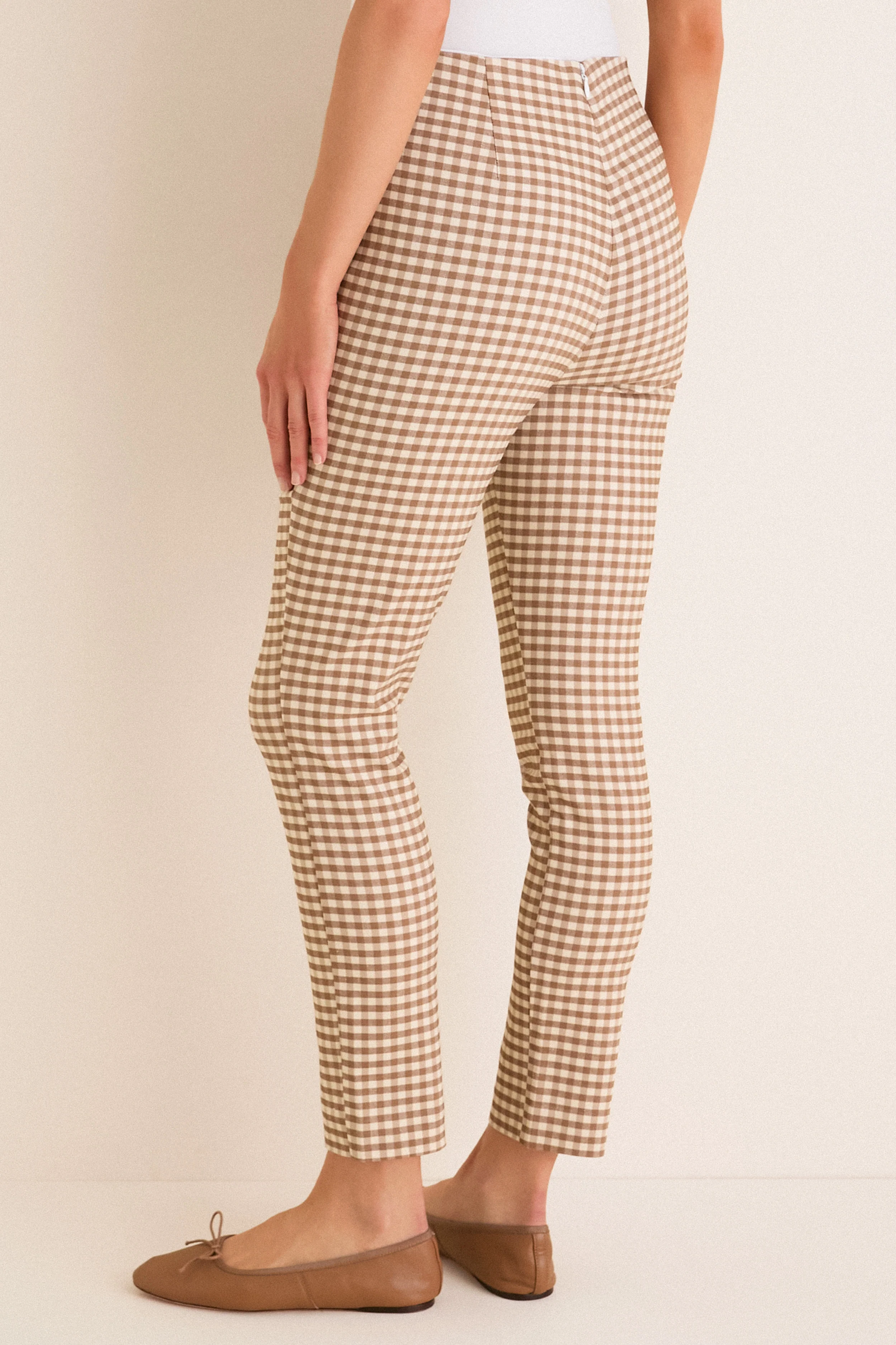 Mocha Gingham Stretch Zoe Pixie Pant - Image 4