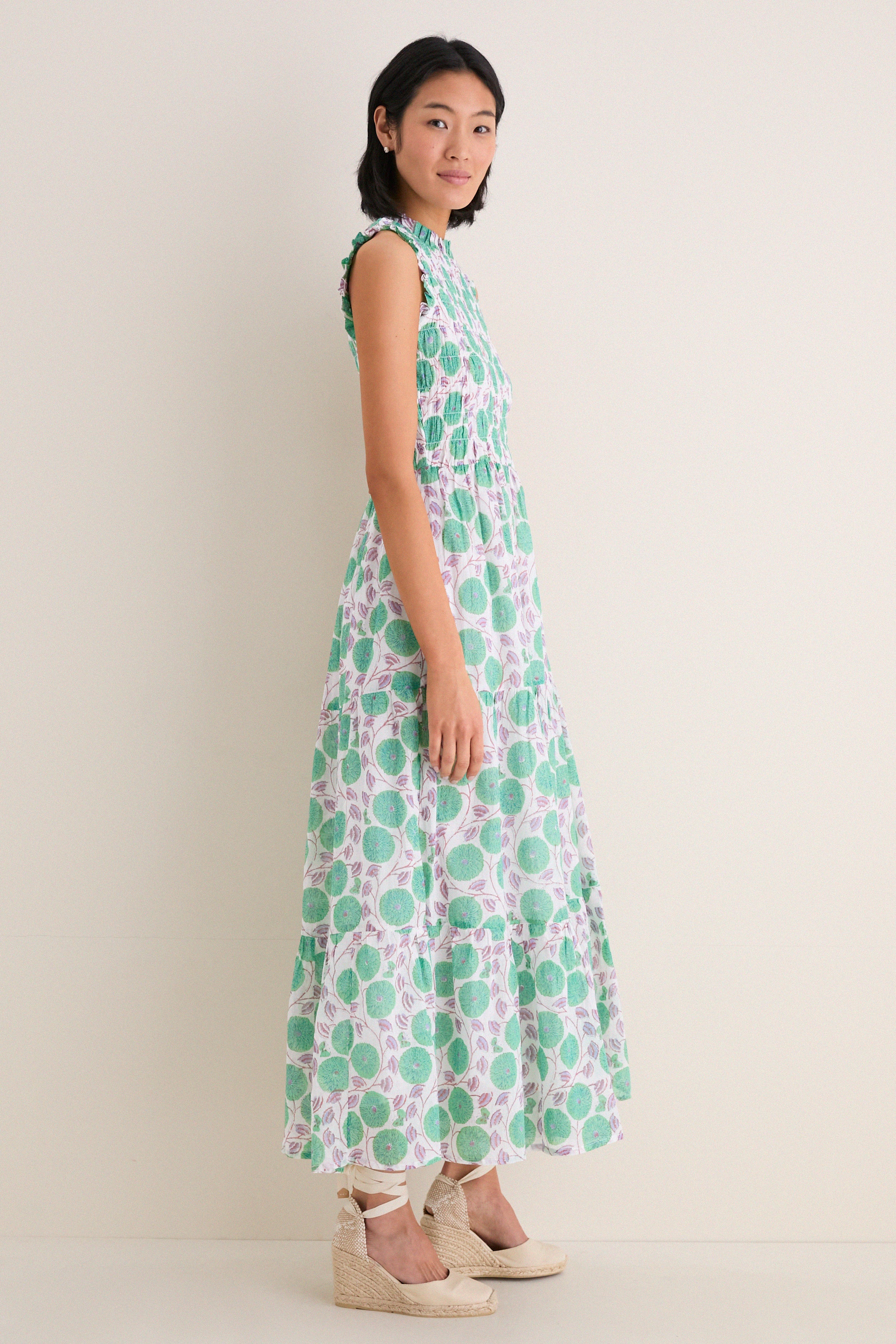 Monarch Green Sleeveless Smocked Maxi Dress - Image 3