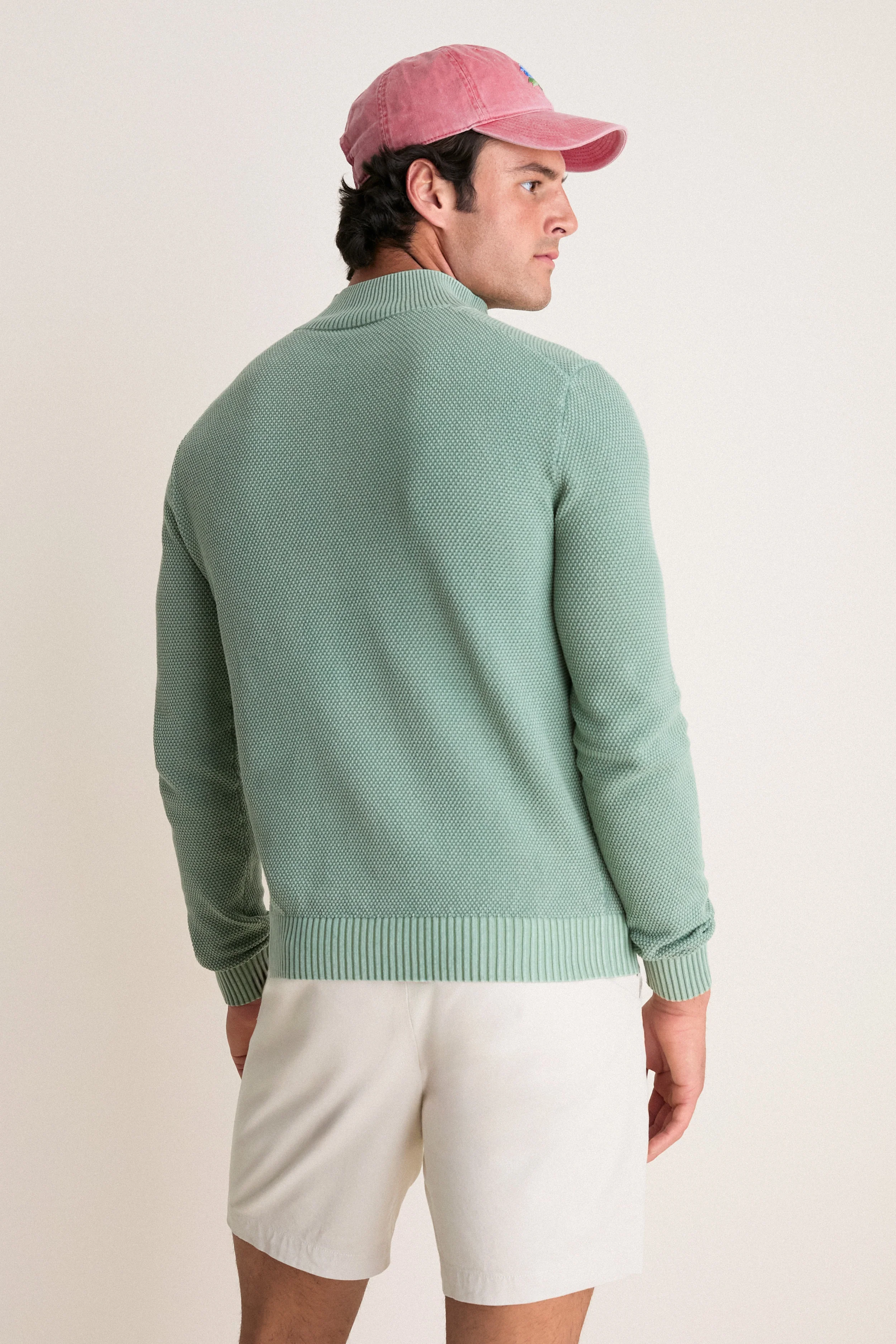 Moss Birdseye Cotton Split-Neck Sweater - Image 4