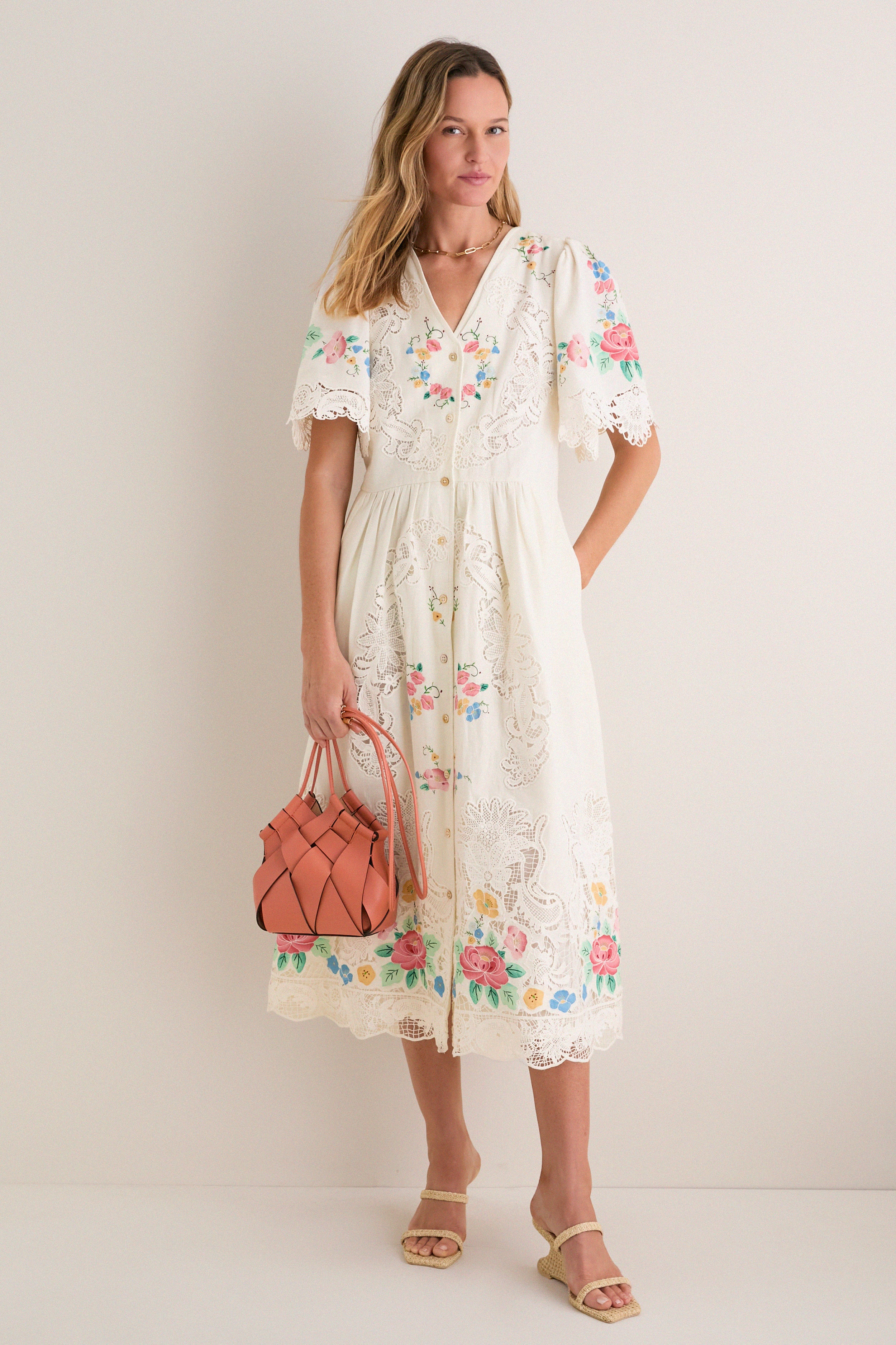 Multi Astrid Embroidery Short Sleeve Midi Dress - Image 2