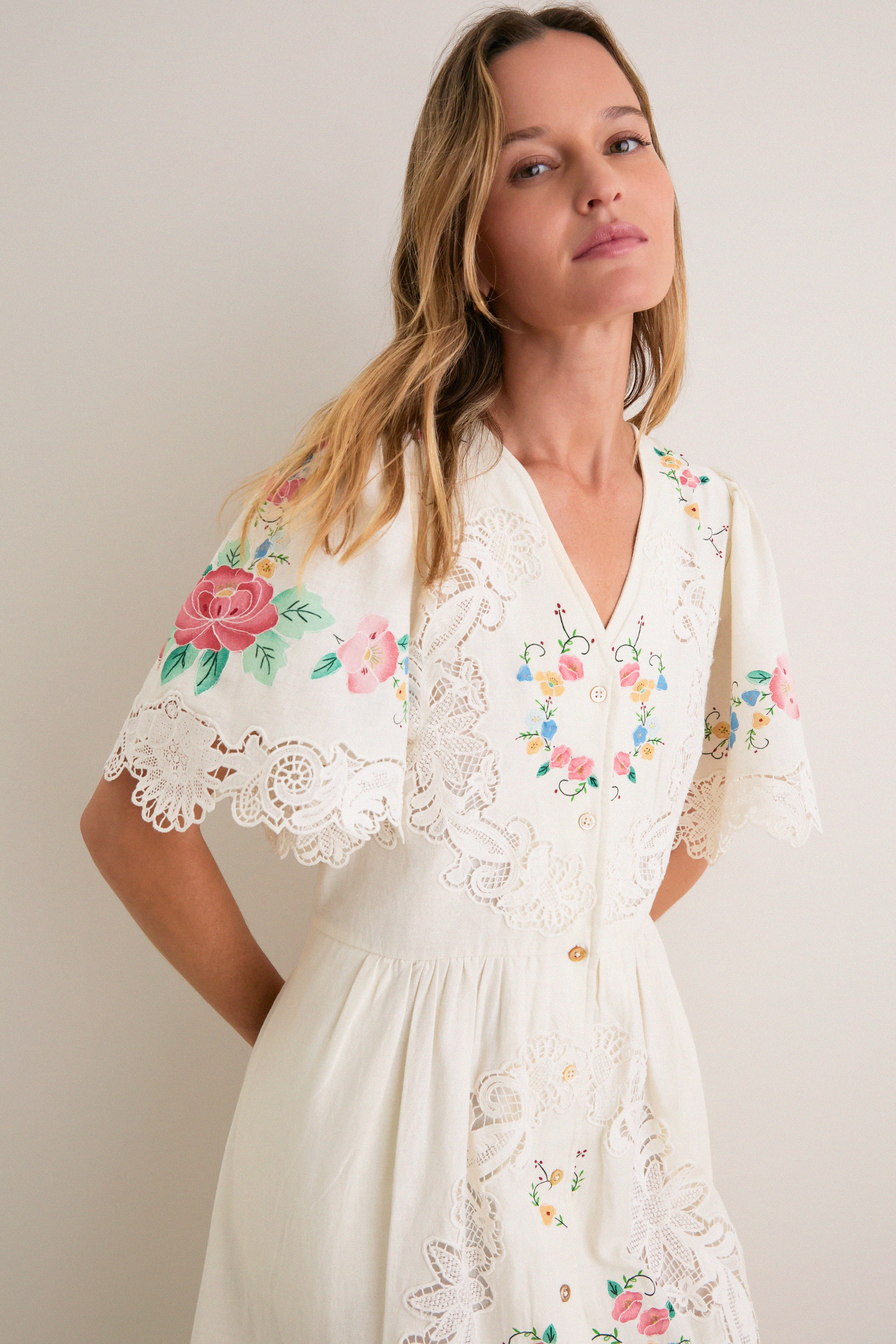 Multi Astrid Embroidery Short Sleeve Midi Dress - Image 5