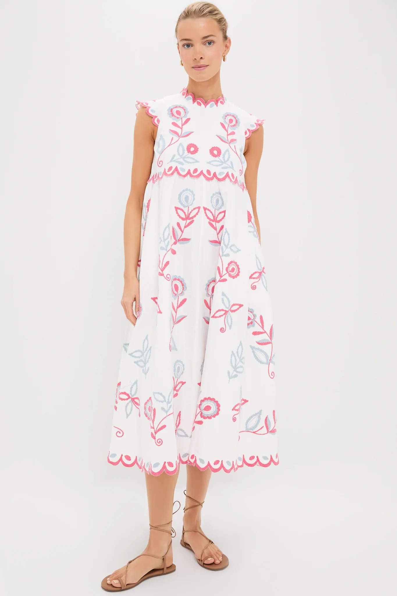 Multi Eevi Embroidered Twill Short Sleeve Dress