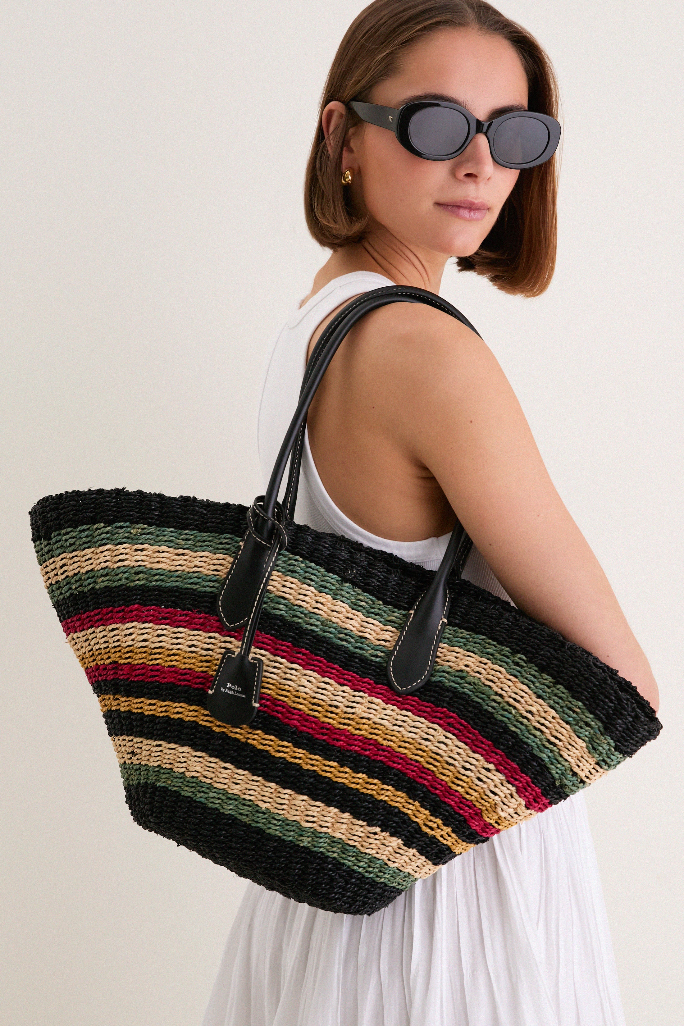 Multi Stripe Raffia Basket Tote - Image 2