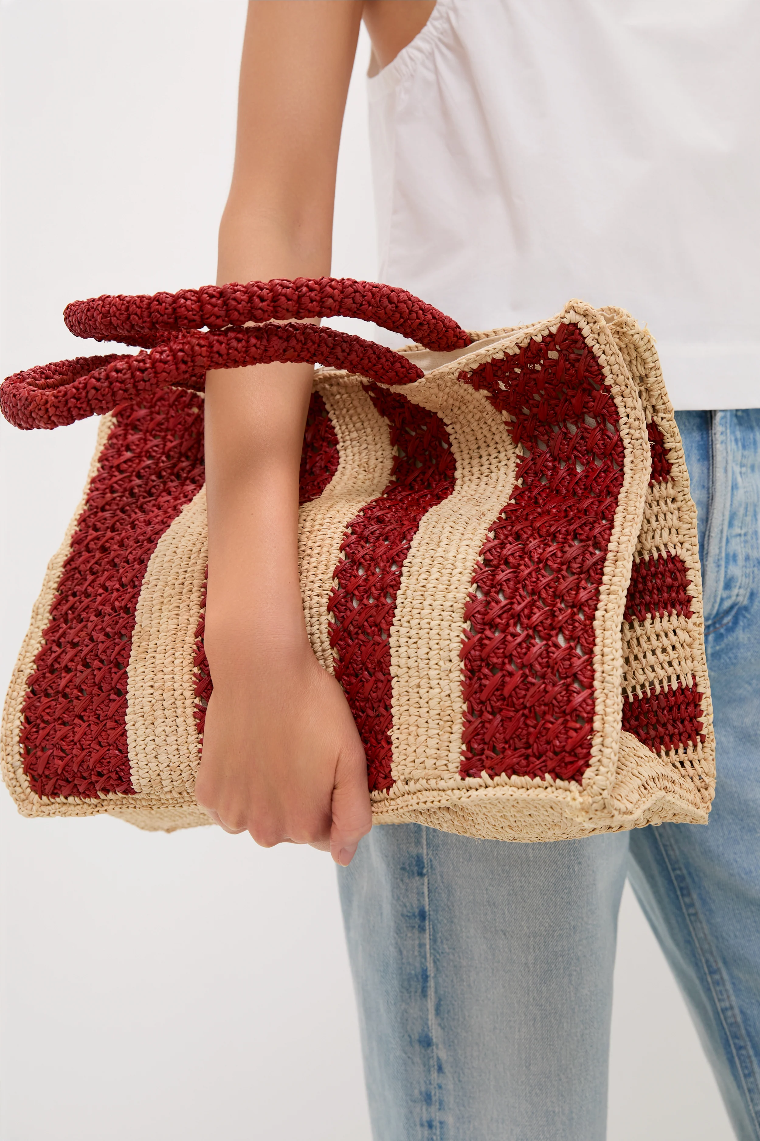 Natural and Rust Serena Large Striped Tote - Image 5