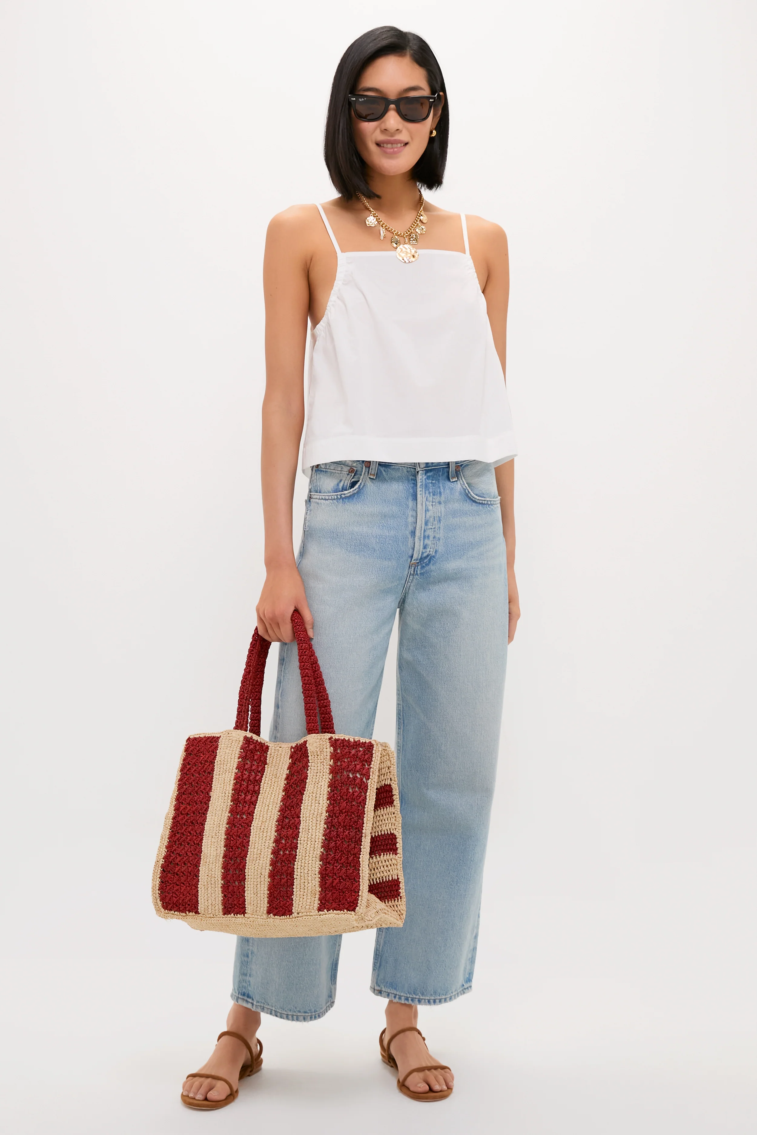 Natural and Rust Serena Large Striped Tote - Image 6