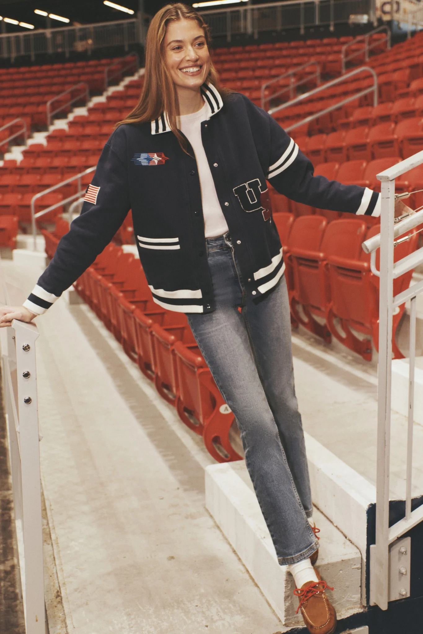 Navy Albright Fleece Varsity Jacket