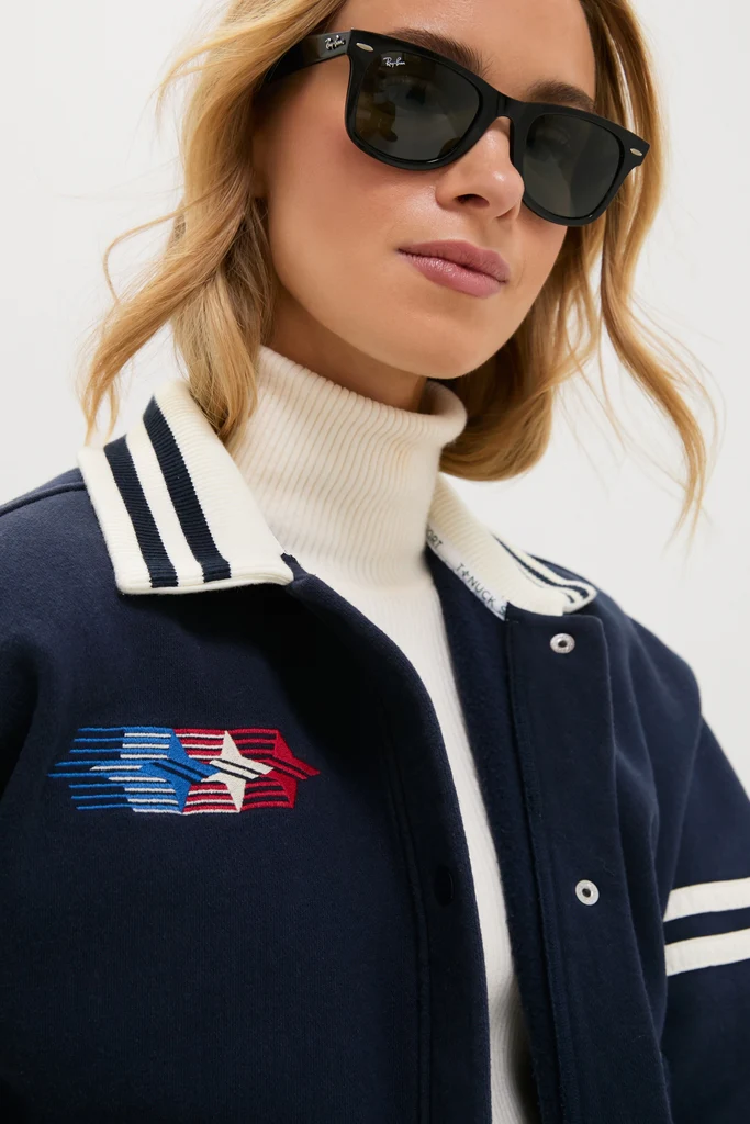 Navy Albright Fleece Varsity Jacket - Image 7