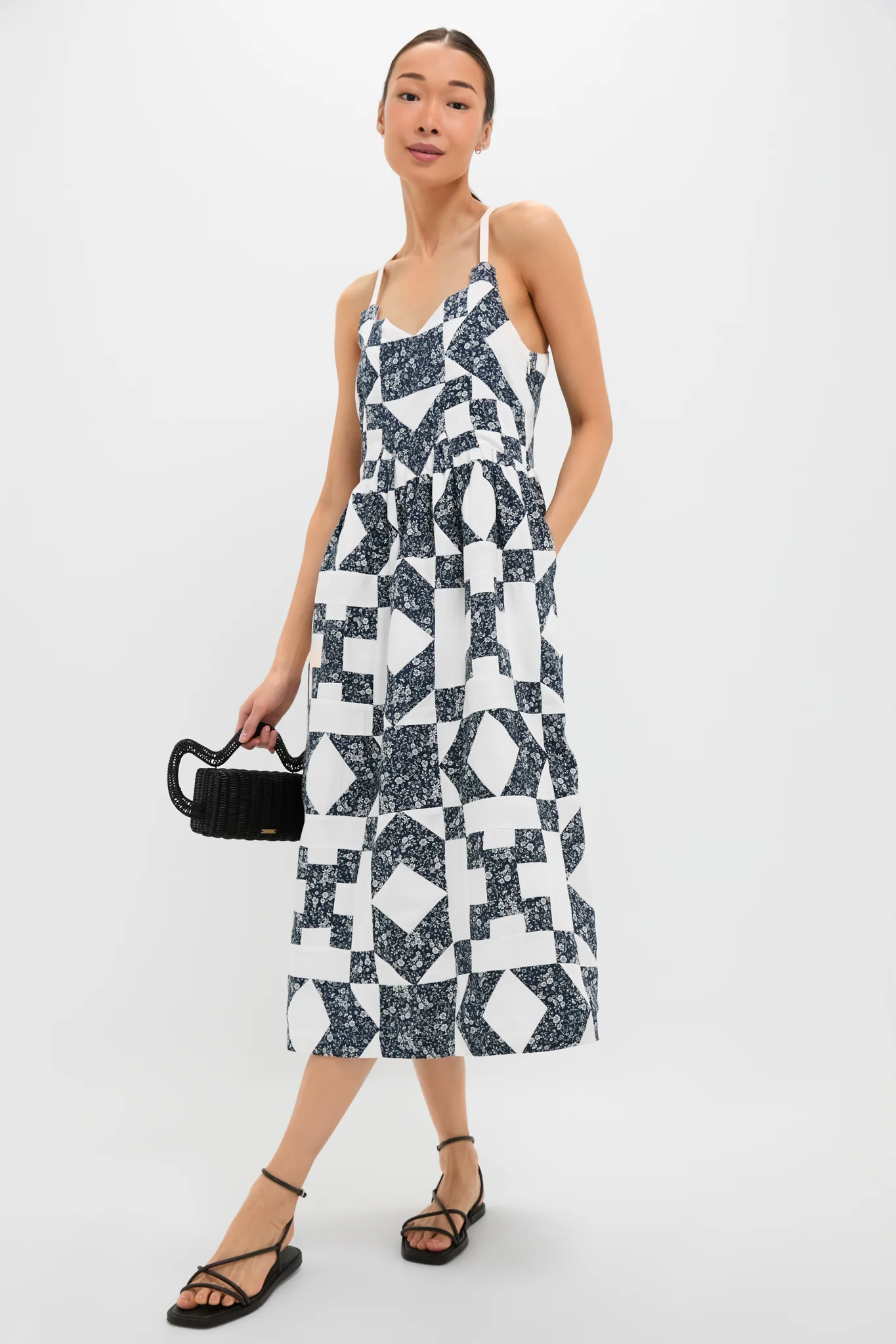 Navy Ana Patchwork Print Tank Dress - Image 2