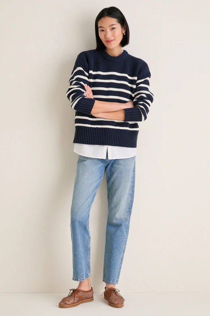 Navy and Ivory Stripe Cotton Cliff Crewneck - Image 6
