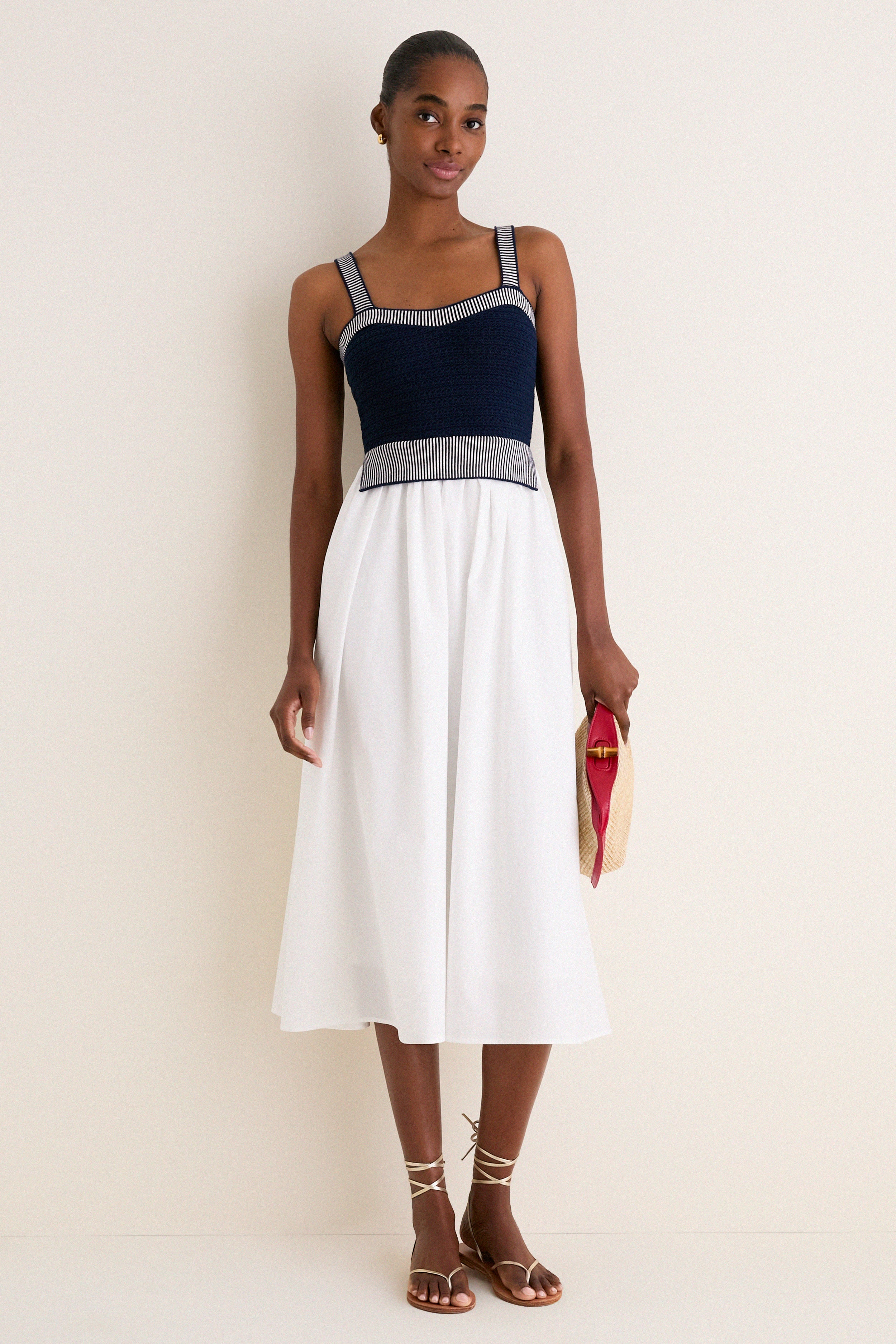 Navy and Off White Knit Top Midi Dress - Image 6