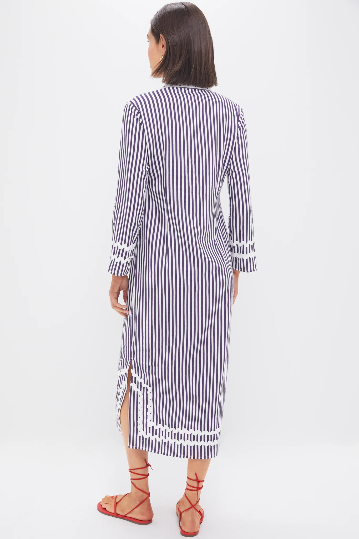 Navy and White Classic Caftan with Ric-Rac - Image 4