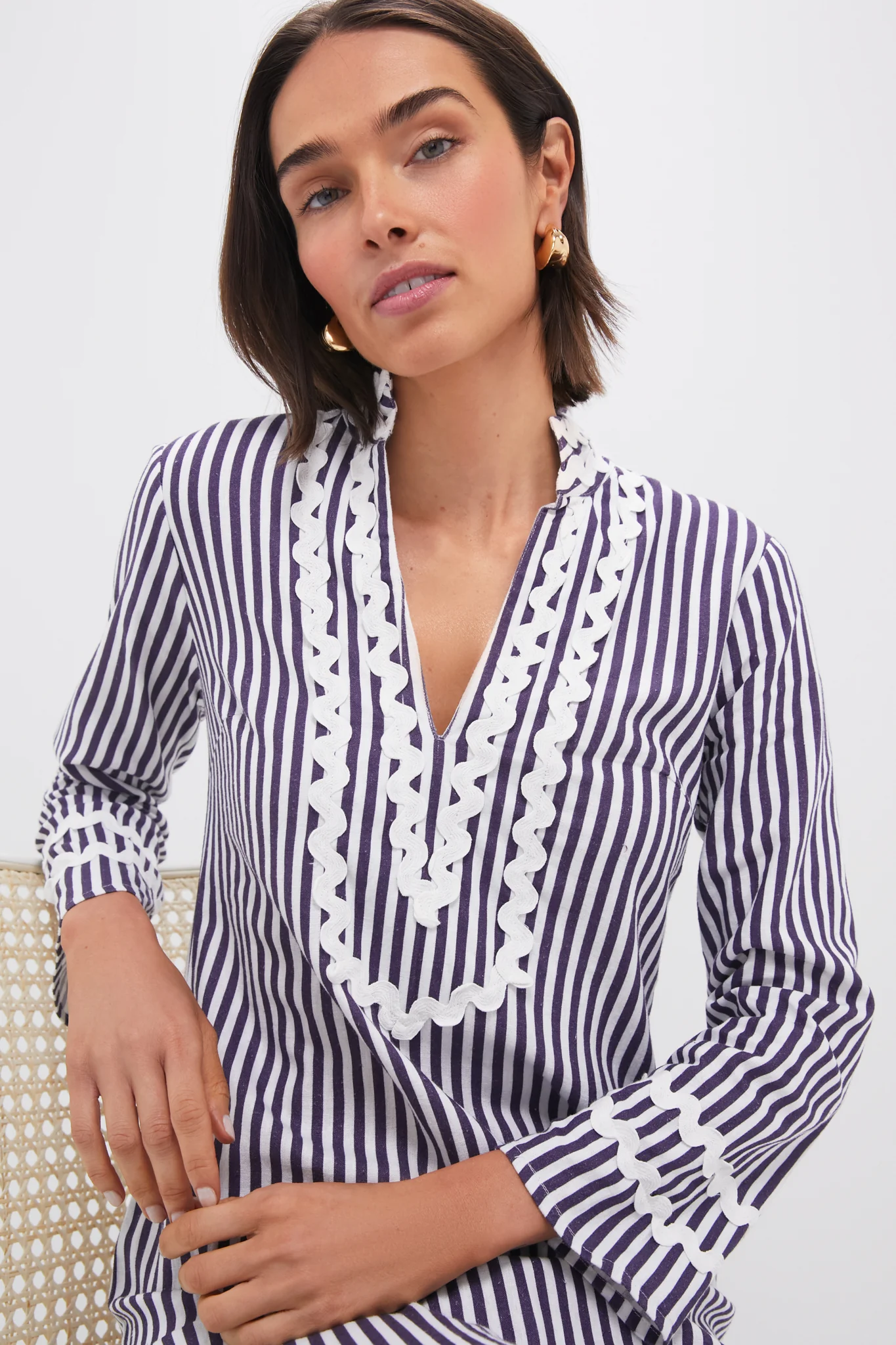 Navy and White Classic Caftan with Ric-Rac - Image 5