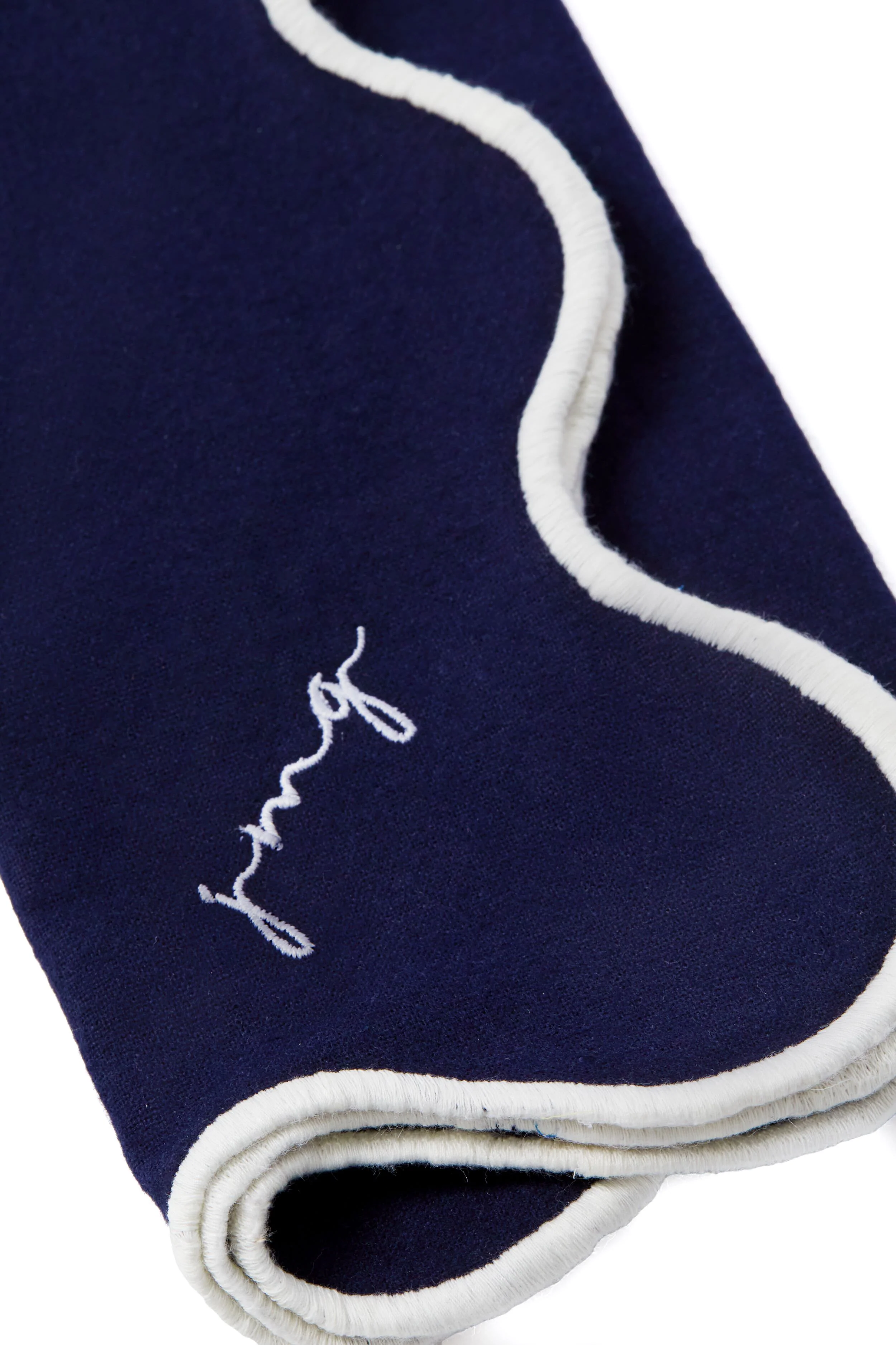 Navy and White Cotton Slub Scalloped Napkins Set of 4 - Image 6
