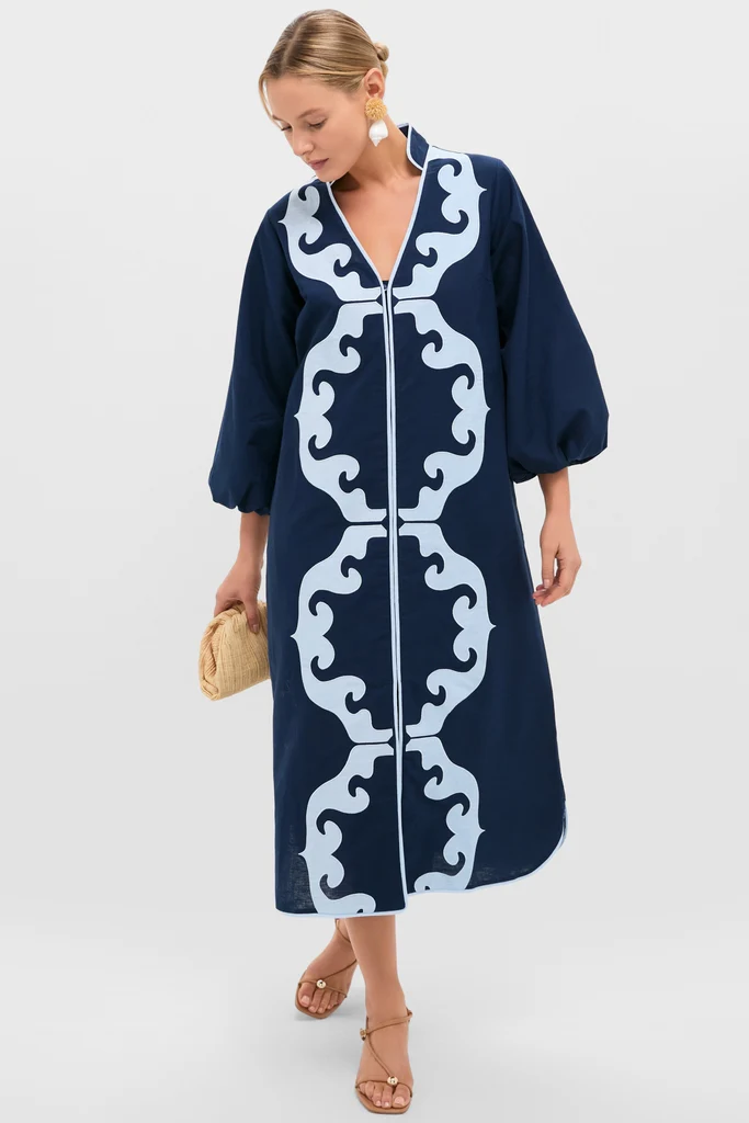 Navy & Baby Blue Embroidered Teresa Caftan - Image 6