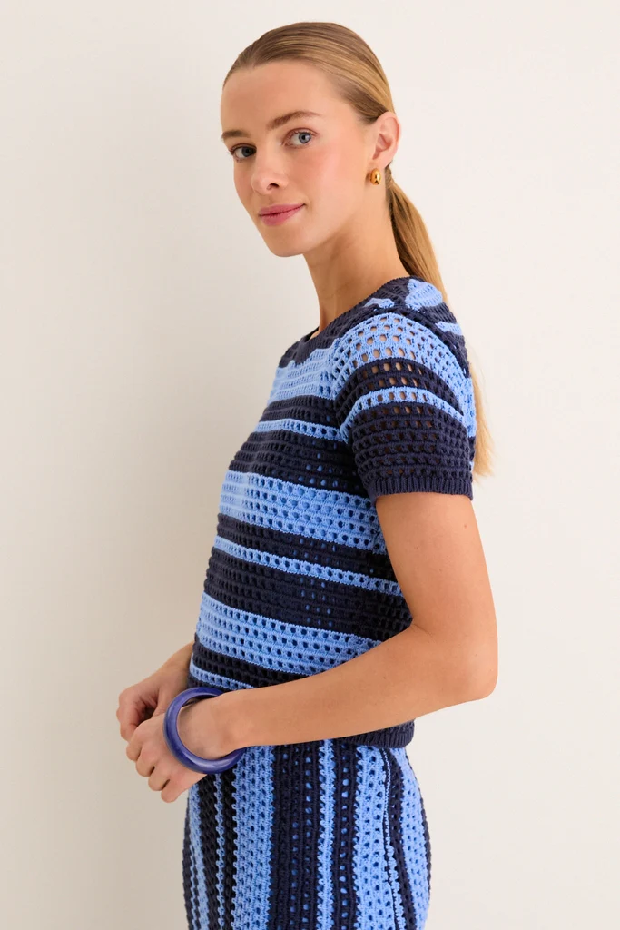 Navy & Baby Blue Striped Knit Ren Top - Image 3