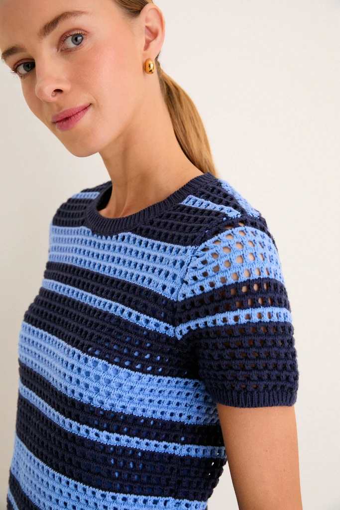 Navy & Baby Blue Striped Knit Ren Top - Image 5
