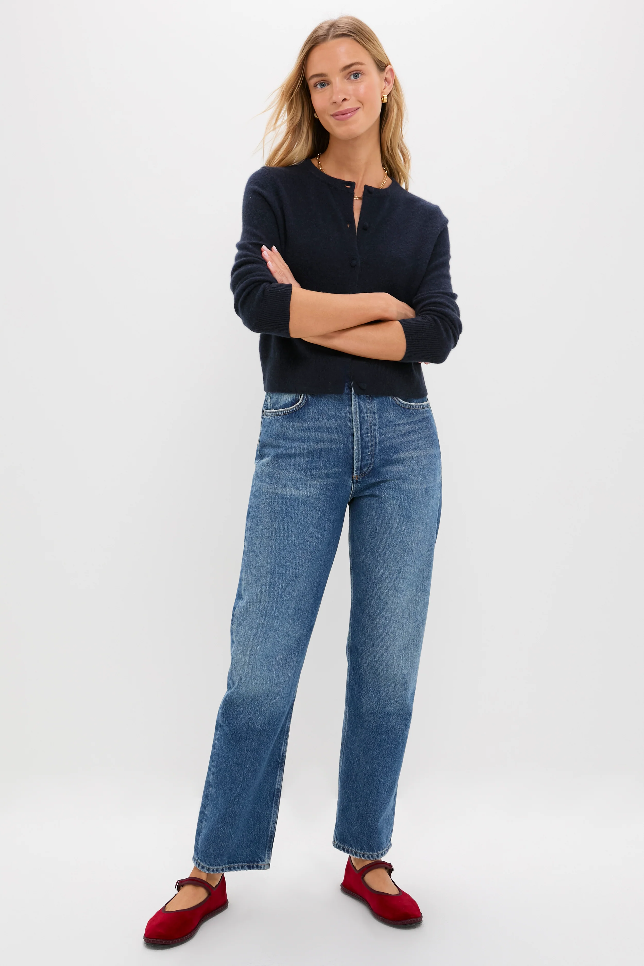 Navy Cashmere Riley Cardigan - Image 6
