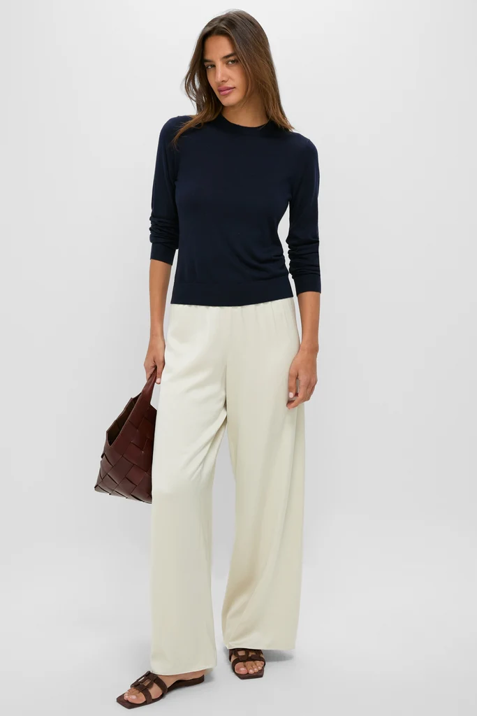 Navy Cashmere Silk Long Sleeve Katie Tee - Image 3