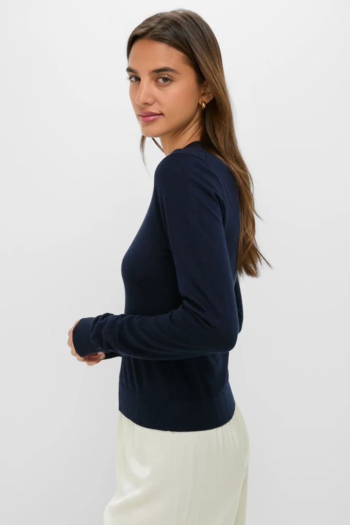 Navy Cashmere Silk Long Sleeve Katie Tee - Image 4