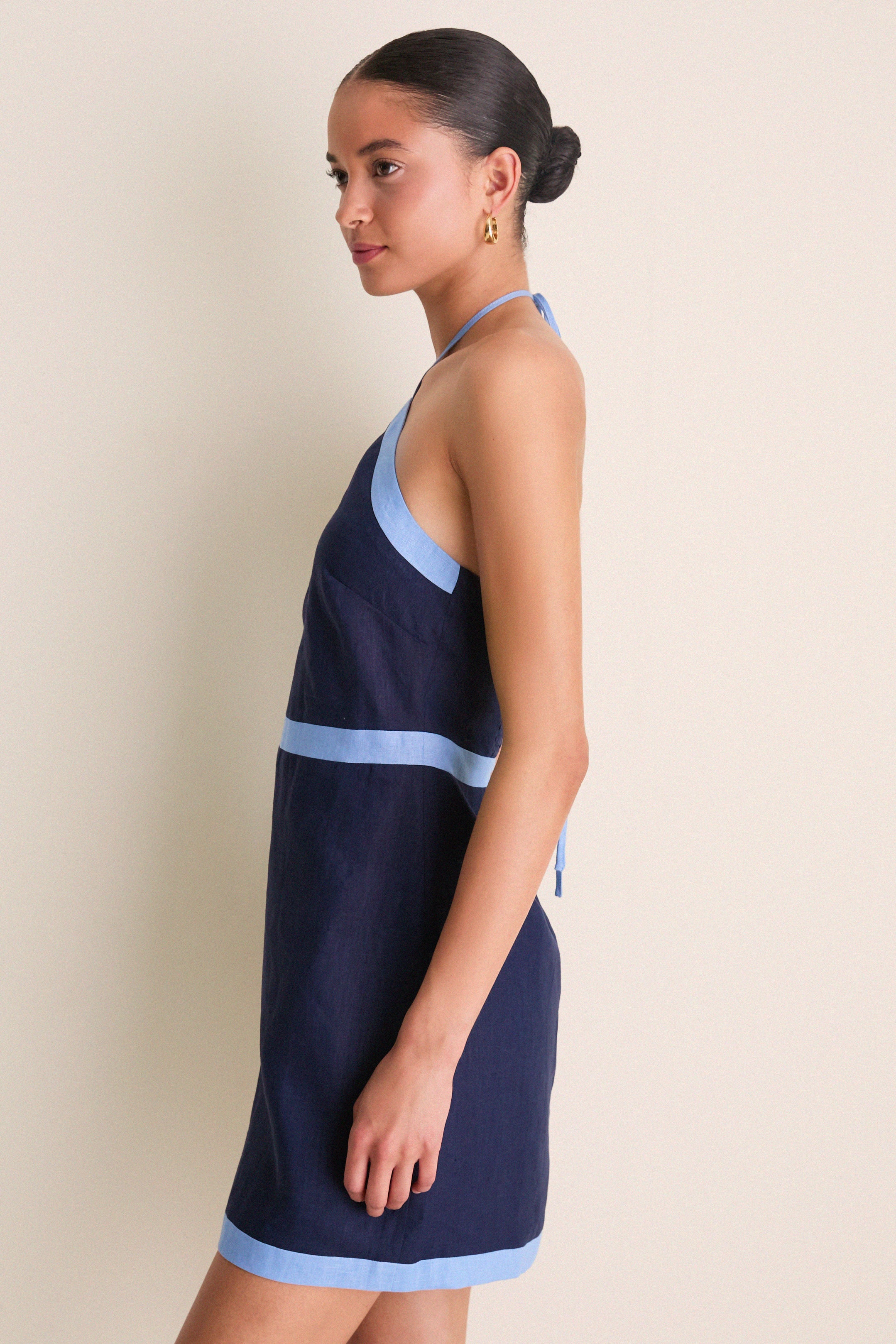 Navy & Cerulean Colorblock Judy Halter Mini Dress - Image 3
