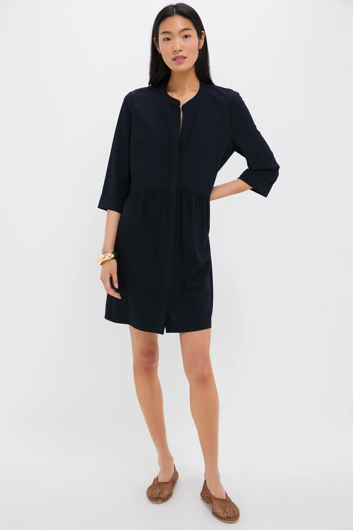 Navy Crepe Royal Shirt Dress - Image 2