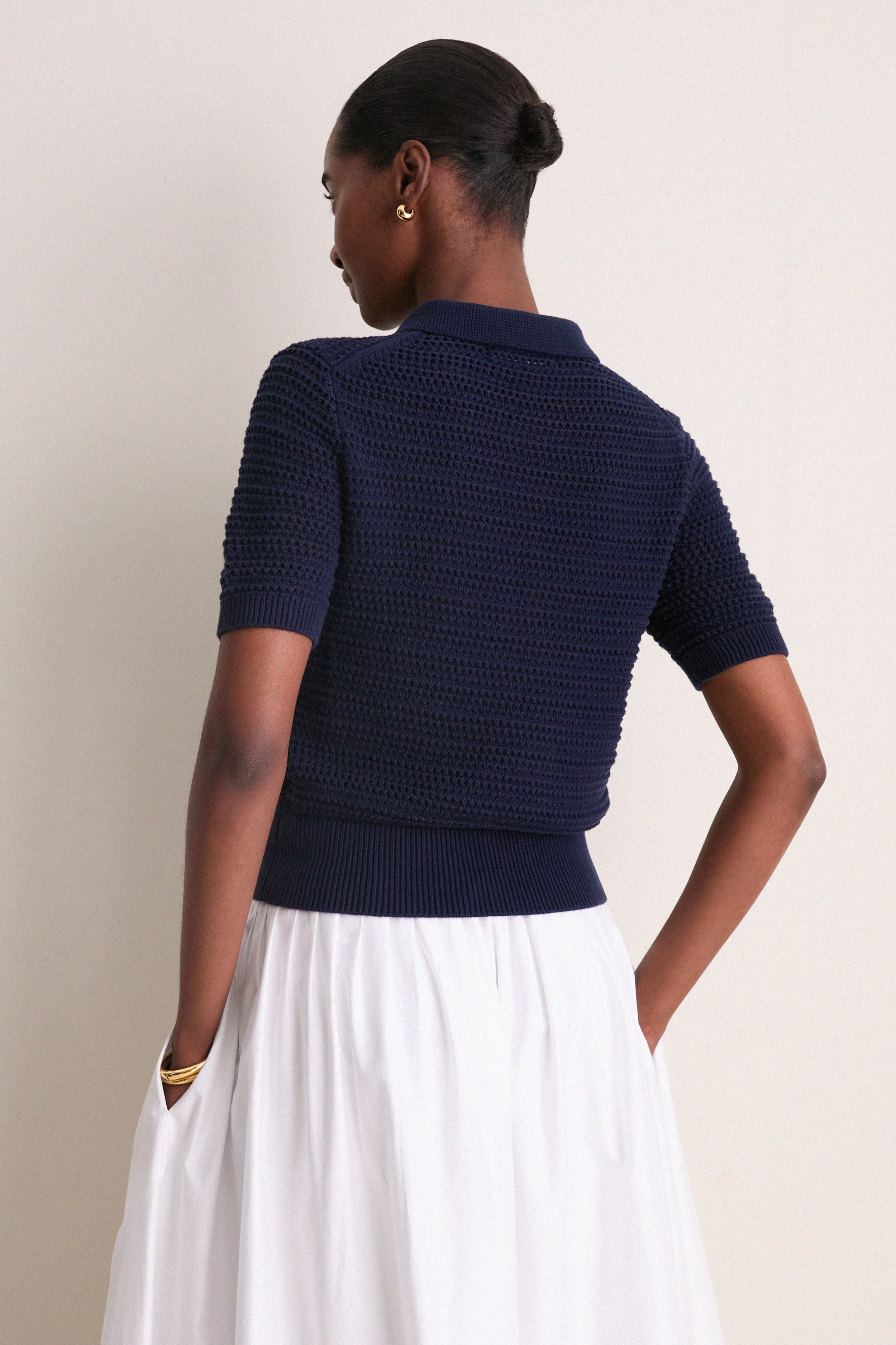 Navy Crochet Cotton Asher Polo - Image 4