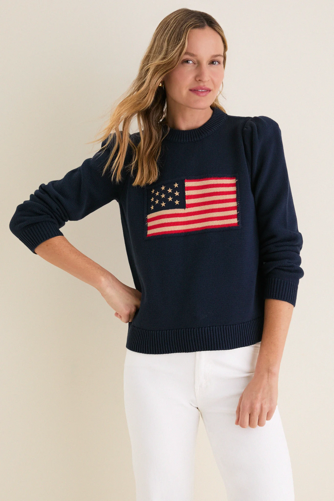 Navy Cropped Cotton Puff Sleeve Americana