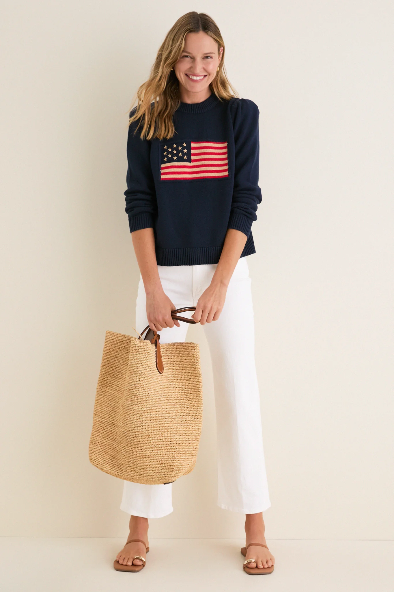 Navy Cropped Cotton Puff Sleeve Americana - Image 2