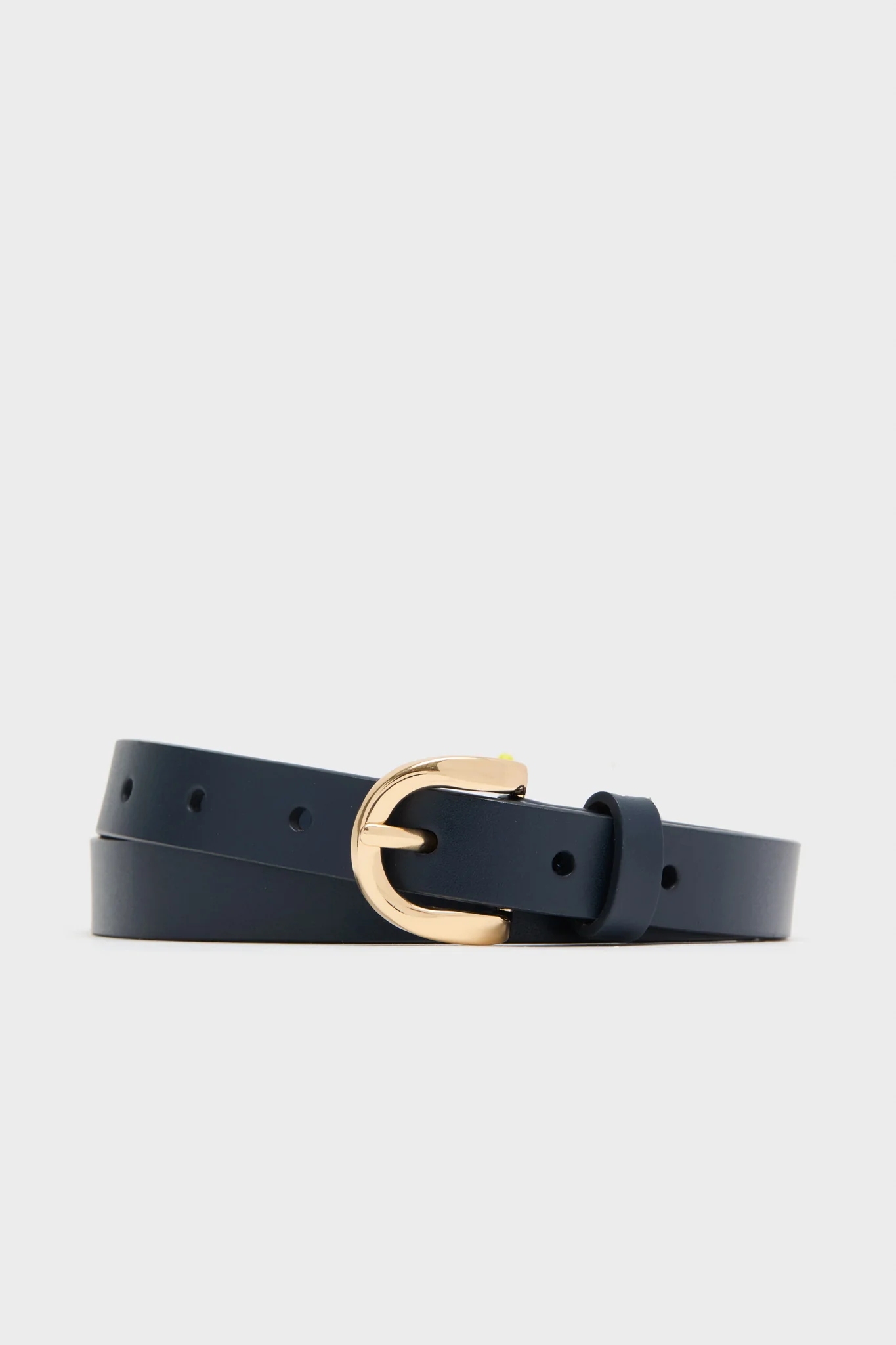 Navy Curve Buckle Skinny Belt