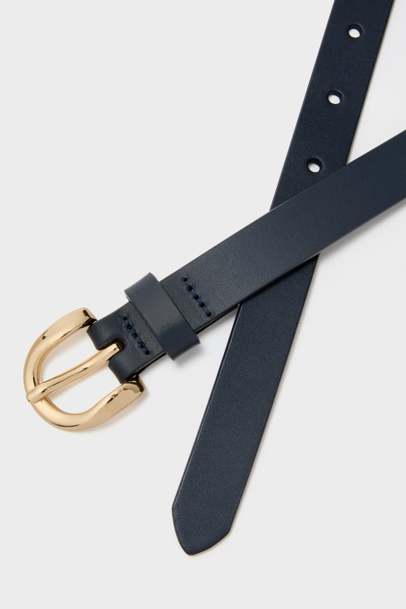 Navy Curve Buckle Skinny Belt - Image 4