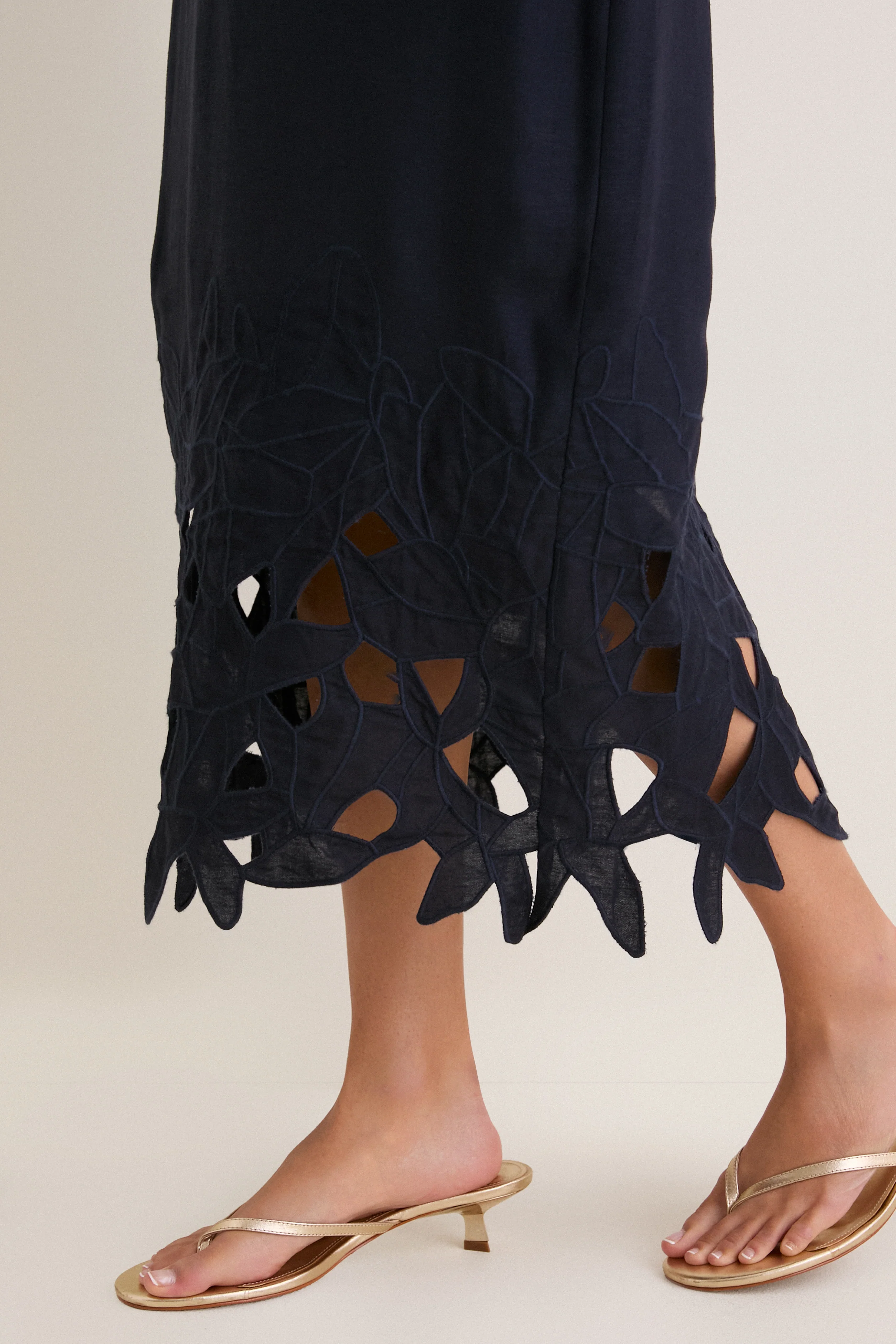 Navy Embroidered Linen Alma Midi Dress - Image 6