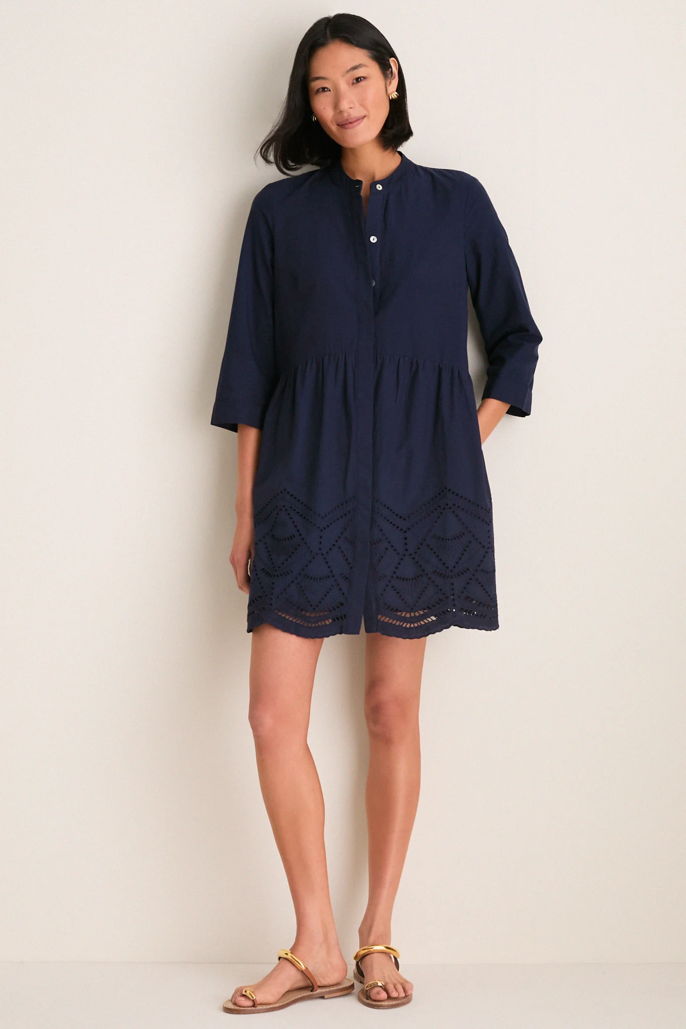 Navy Eyelet Royal Shirt Dress - Image 6