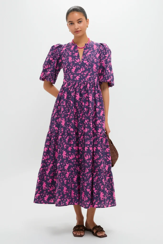 Navy & Fuchsia Floral Cisco Maxi Dress - Image 2