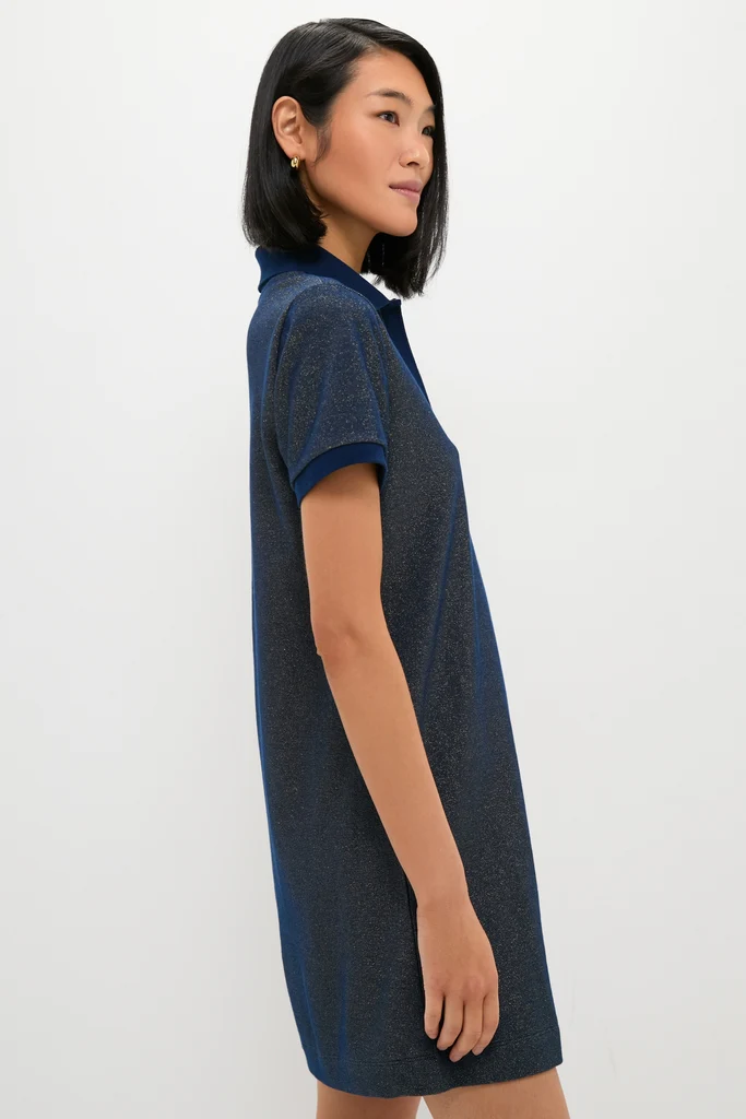 Navy Gold Lurex Pique Hutton Dress - Image 4