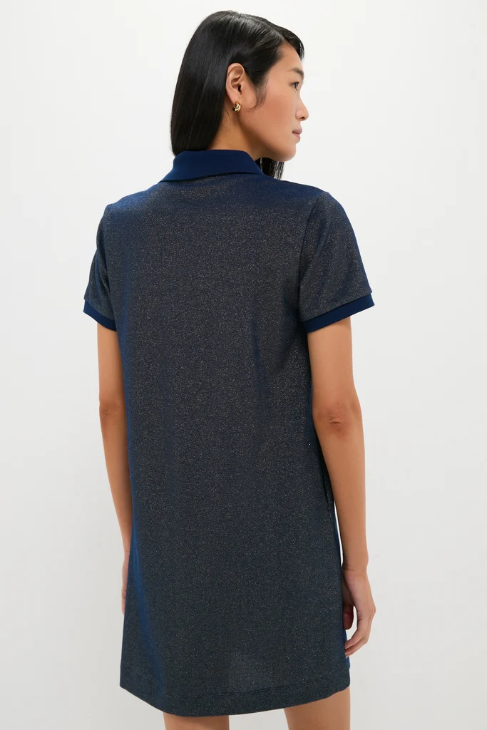 Navy Gold Lurex Pique Hutton Dress - Image 5