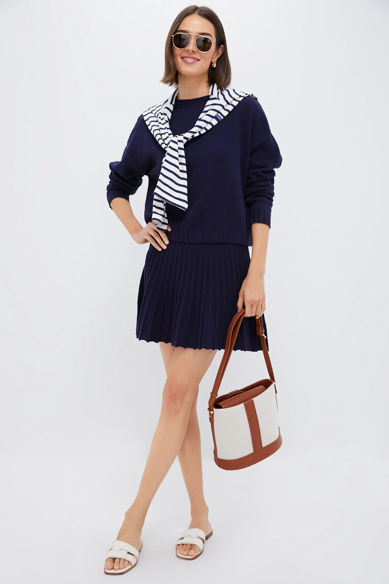 Navy Knit Pleated Saylor Skirt - Image 2