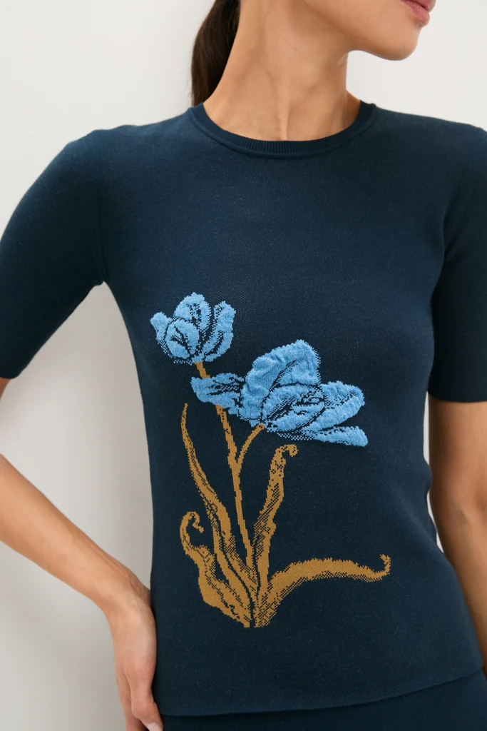 Navy Knit Short Sleeve Top - Image 5