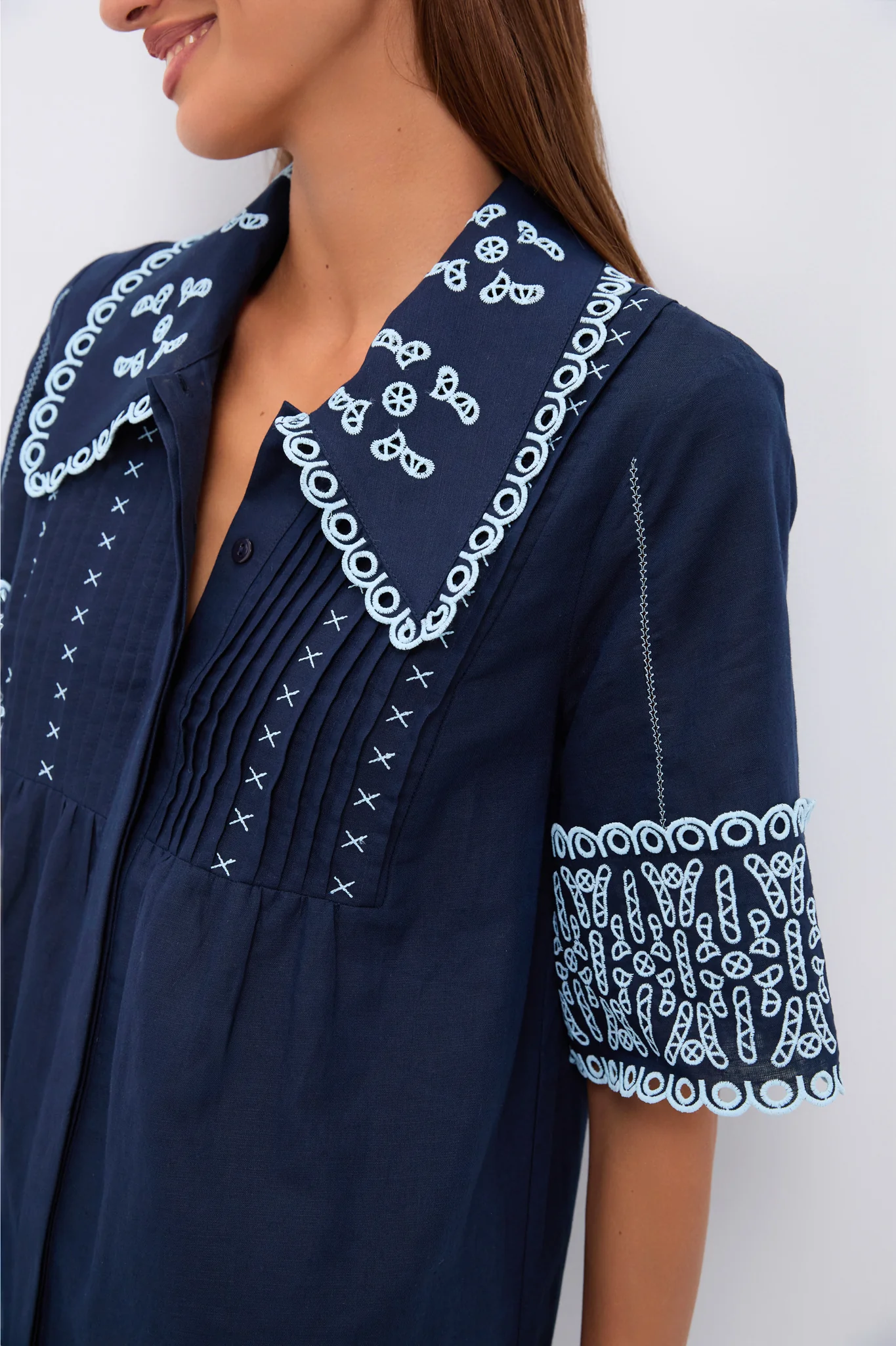 Navy Linen Eyelet Delphine Dress - Image 5
